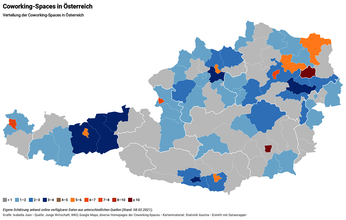 Verteilung Coworking-Spaces in Österreich