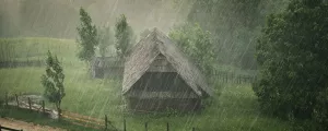 Almhütte im Regen