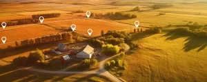 Gebäude in einer Landwirtschaft mit Markierung von freien Flächen