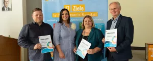 Martin Pröll, Gemeinderat der Stadtgemeinde Pinkafeld, Landeshauptmann-Stellvertreterin Astrid Eisenkopf, Isabella Radatz-Grauszer, Bürgermeisterin der Gemeinde Steinbrunn und Erwin Preiner, Bürgermeister der Gemeinde Winden am See.