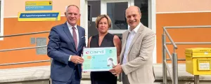 Innenminister Gerhard Karner, Bürgermeisterin Gerlinde Muhr und Johannes  Pressl, Bürgermeister von Ardagger und Präsident des Österreichischen Gemeindebundes stellten in Bischofstetten das neue Service angeboten vor.