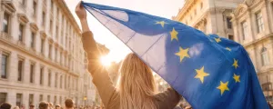 Frau mit Europafahne