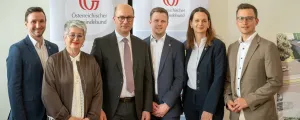 Lambert Handl (Dobersberg, NÖ), Ulrike Kitzinger (Sigleß, Bgld.), Gemeindebundpräsident Johannes Pressl, Patric Pipp (Nußdorf ob der Traisen, NÖ), Kerstin Suchan-Mayr (St. Valentin, NÖ), Stefan Schröter (Ziersdorf, NÖ).