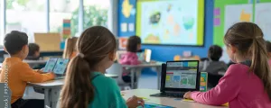 Schülerinnen mit Tablets