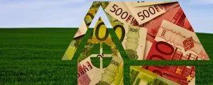 Zerschnitte Euroscheine vor Grünflächen