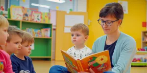 Kindergärtnerin beim Vorlesen