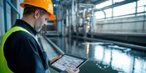 Arbeiter in einer Kläranlage