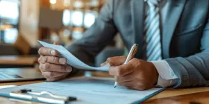 Mann prüft Dokumente