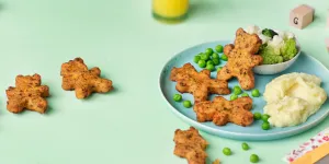 Gourmet Kids_Süßkartoffel-Laibchen mit BIO-Stampfkartoffelpüree und BIO-Erbsen