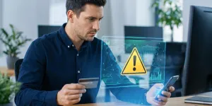 Mann gibt Kreditkartendaten in handy ein