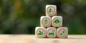 Würfel mit Klimaschutz-Symbolen