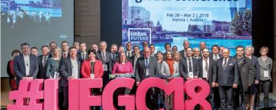 Bürgermeister-Konvent mit UFGC18 Schriftzug
