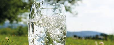 Wasserglas auf einer Wiese