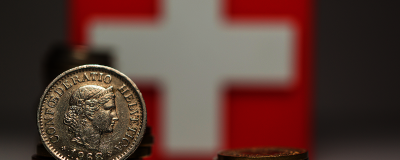 Bild von Franken-Münze mit Schweizer Flagge