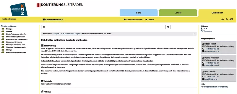 Bildschirmdarstellung des Kontierugnsleitfadens