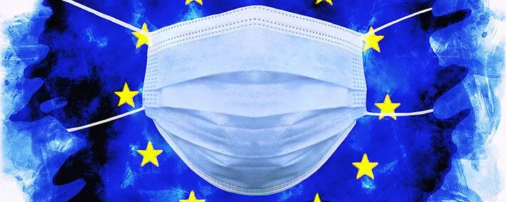 Euro-Flagge mit Corona Maske