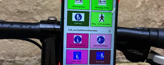 Mittels GPS-Gerät am Rad werden die rad- und fußgängerrelevanten Einrichtungen vor Ort aufgenommen.
