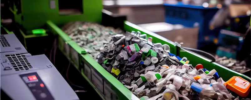 Förderband mit Plastikmüll