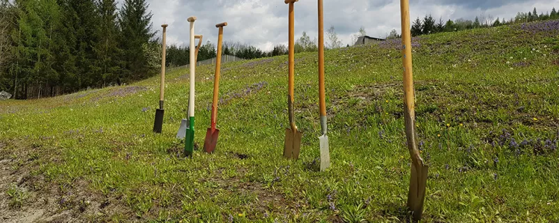 Spaten stecken in der Erde