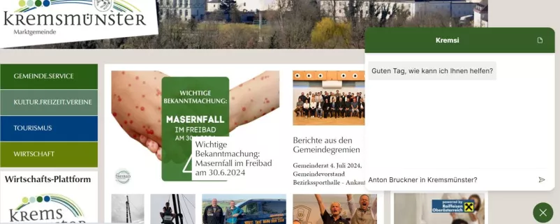 Website von Kremsmünster, Vorstellung des Chatbot "Kremsi"