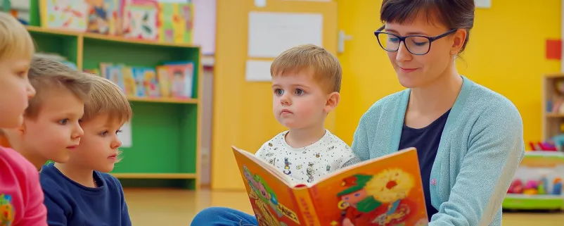 Kindergärtnerin beim Vorlesen