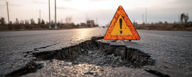 Wandreieck wegen Fahrbahnschäden