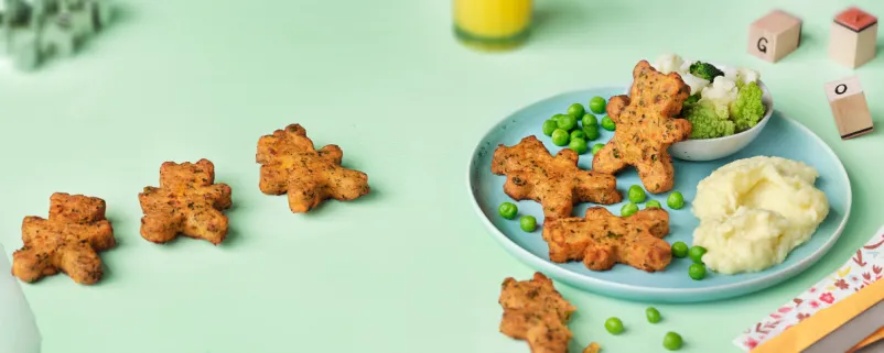 Gourmet Kids_Süßkartoffel-Laibchen mit BIO-Stampfkartoffelpüree und BIO-Erbsen