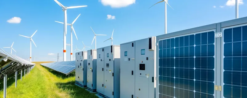 Windräder, PV-Anlage und Batteriespeicher