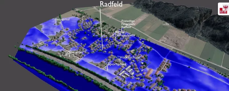 Wasserkarte mit Markierung auf Radfeld