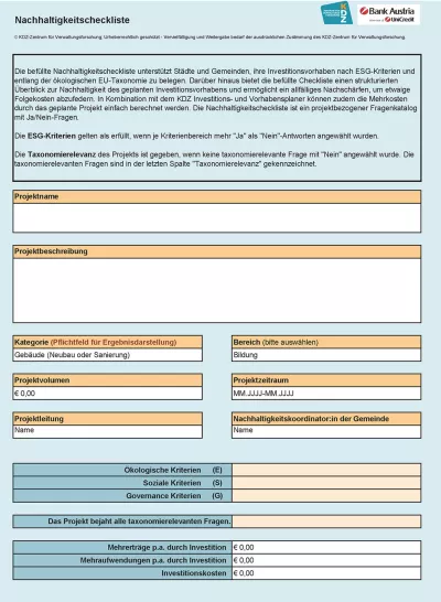 Nachhaltigkeitscheckliste