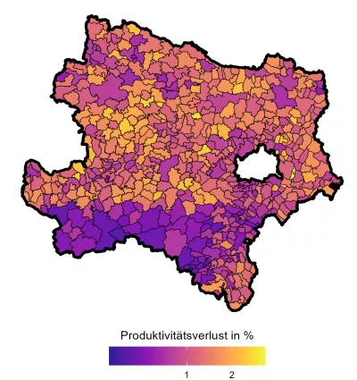 durchschnittliche Produktivitätsverluste nach Gemeinden in Niederösterreich