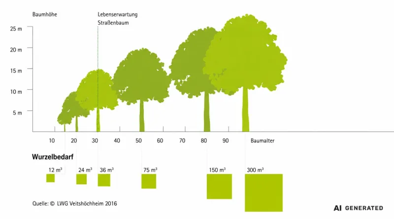 Wurzelbedarf von Bäumen