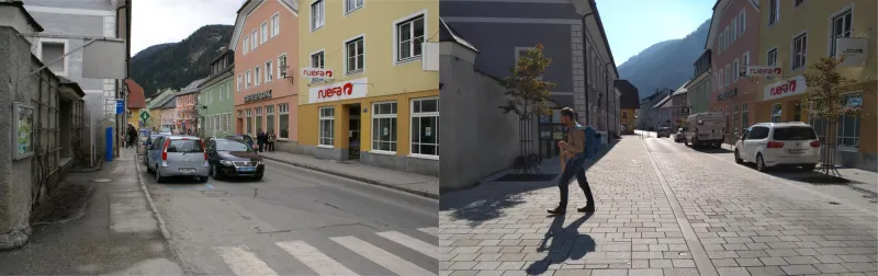 Die Kirchgasse in Tamsweg vorher und nachher. 