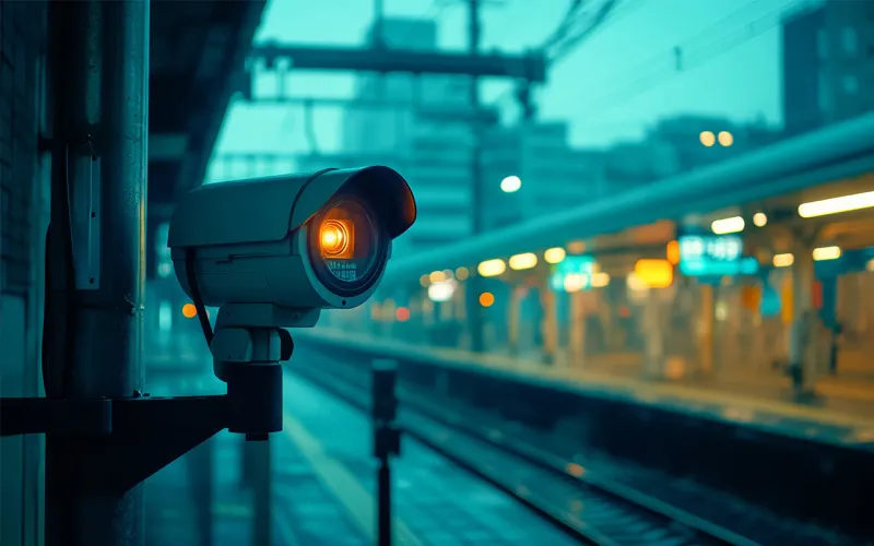 Überwachungskamera an einem Bahnsteig