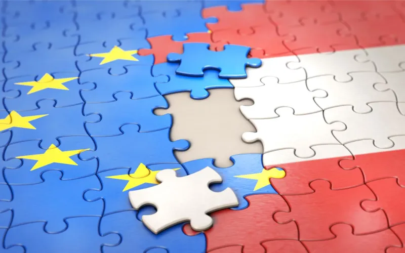 Puzzle mit EU- und Österreich-Fahne