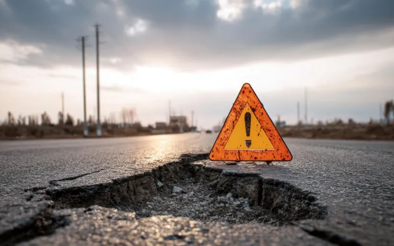 Wandreieck wegen Fahrbahnschäden