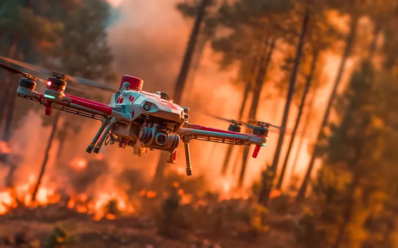 Drohne bei einem Waldbrand