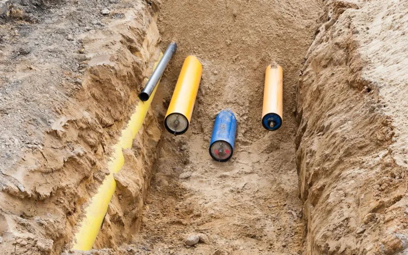 Gasrohre und Wasserrohre werden verlegt