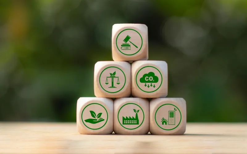 Würfel mit Klimaschutz-Symbolen