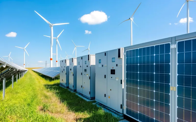 Windräder, PV-Anlage und Batteriespeicher