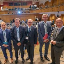 Hans Aubauer (UNIQA), Moderator Felix Lill, Michael Santer (Kommunalkredit), Gemeindebund-Präsident Johannes Pressl, Wilfried Pinggera (PVA) und Politologe Peter Filzmaier
